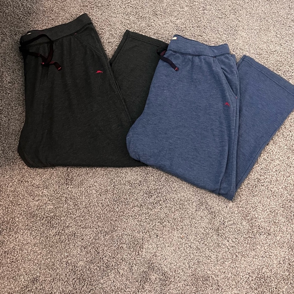 Tommy Bahama men’s lot 2 drawstring, lounge, sleep pants. Black Blue. Logo